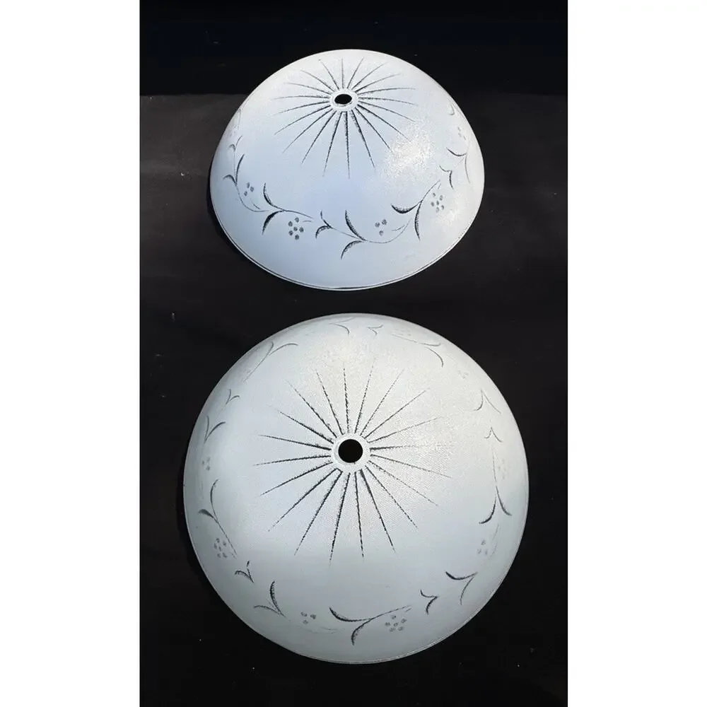 2 VTG Mid-Century Modern SUN Starburst White Moon 9” Glass Ceiling Light Shades